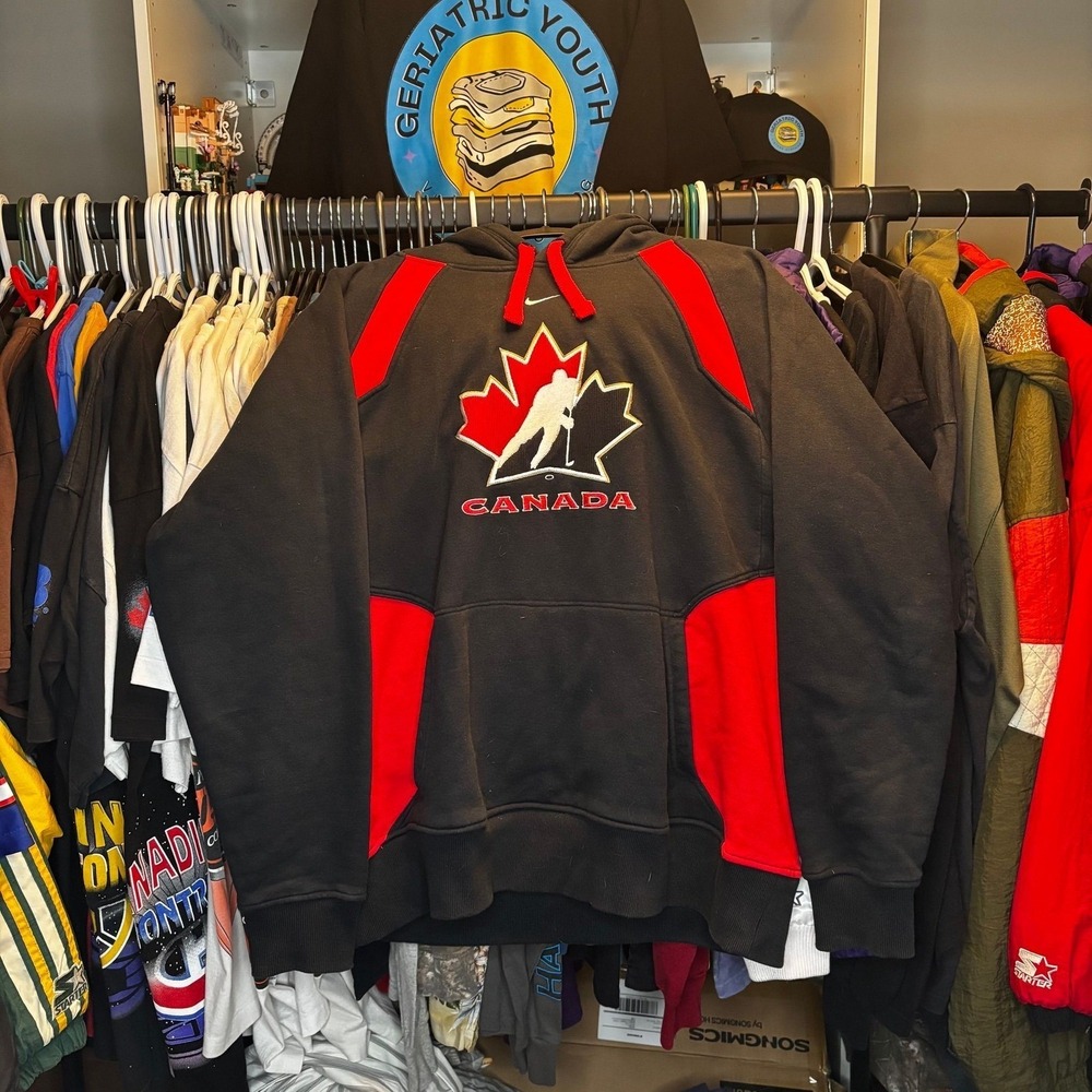 Nike Team Canada Hockey Hoodie Center Swoosh Embroidered Crest Red Black XL